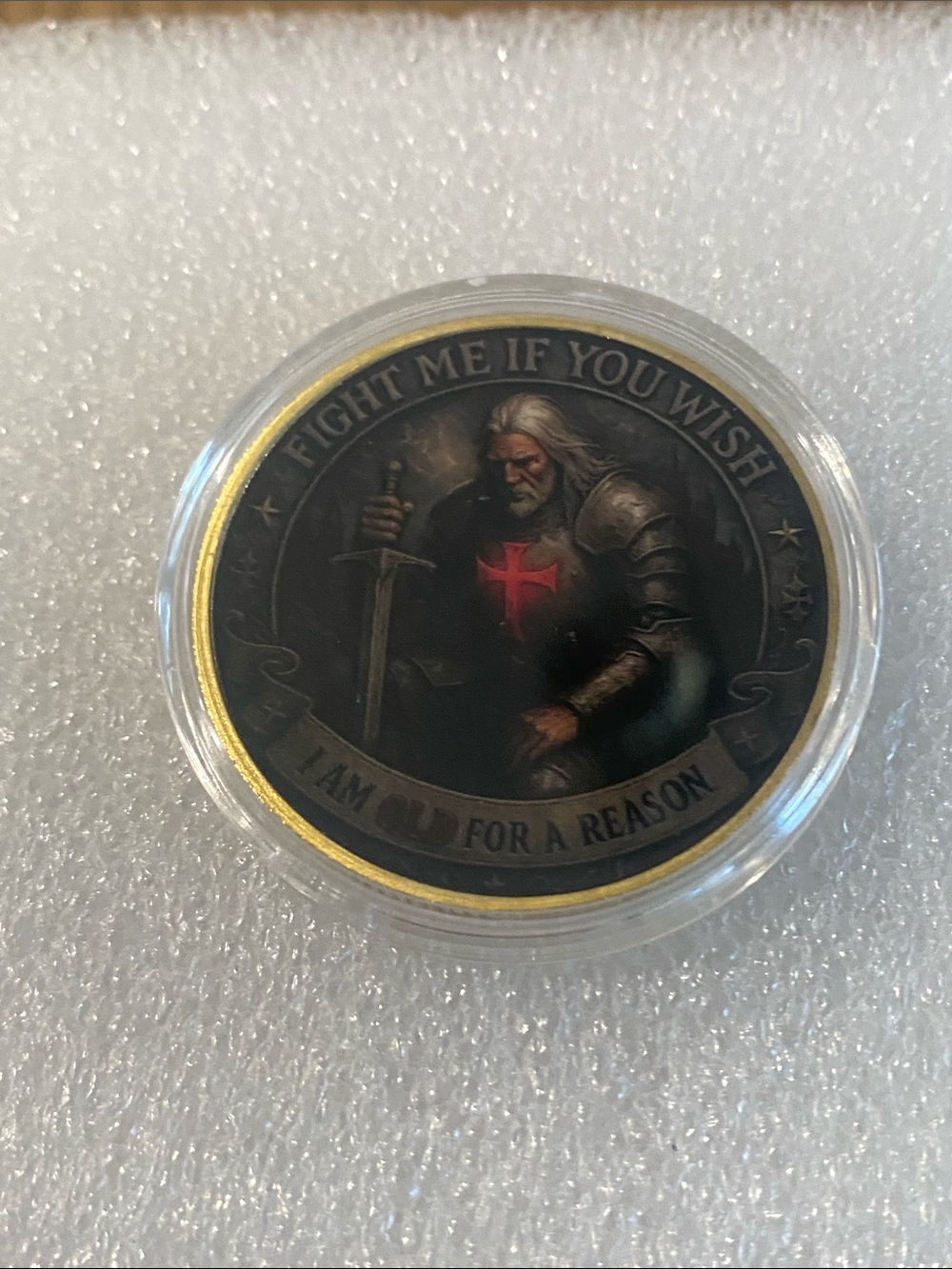 Collectible Medieval Knight Challenge Coin with Red Cross Emblem